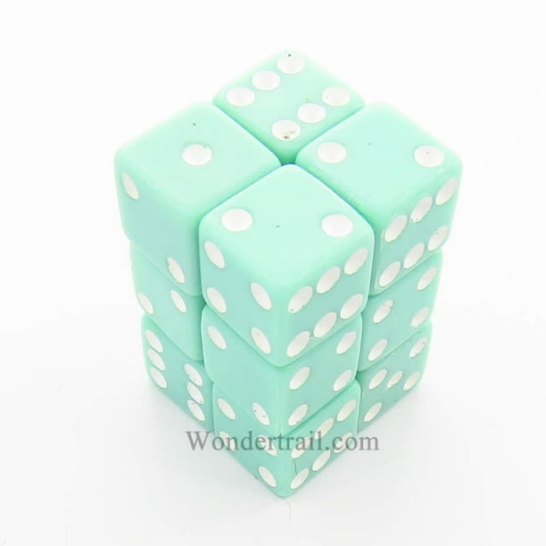 50Pcs Acrylic Six Sided Square RPG Game D6 12mm Dice Green with White Pips
